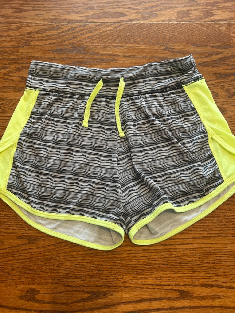 SO Gray Striped Athletic Shorts with Neon Yellow Accents